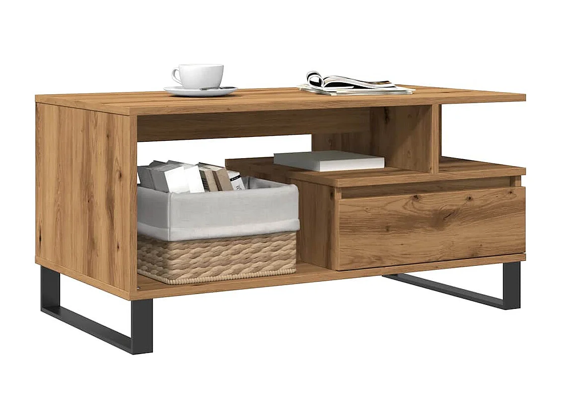 Mesa de centro de roble artesanal 90x49x45 cm madera de ingeniería