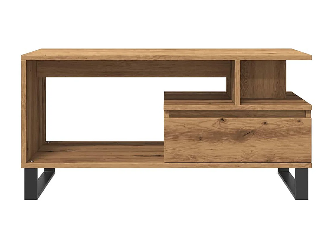 Mesa de centro de roble artesanal 90x49x45 cm madera de ingeniería