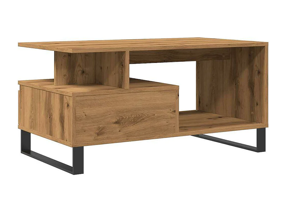 Mesa de centro de roble artesanal 90x49x45 cm madera de ingeniería