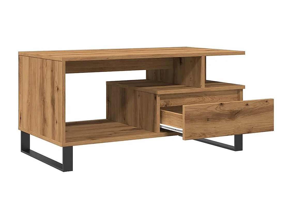 Mesa de centro de roble artesanal 90x49x45 cm madera de ingeniería