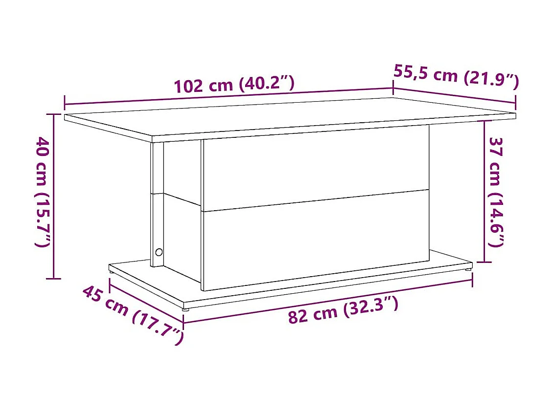 Table basse chêne artisanal 102x55,5x40 cm bois d'ingénierie