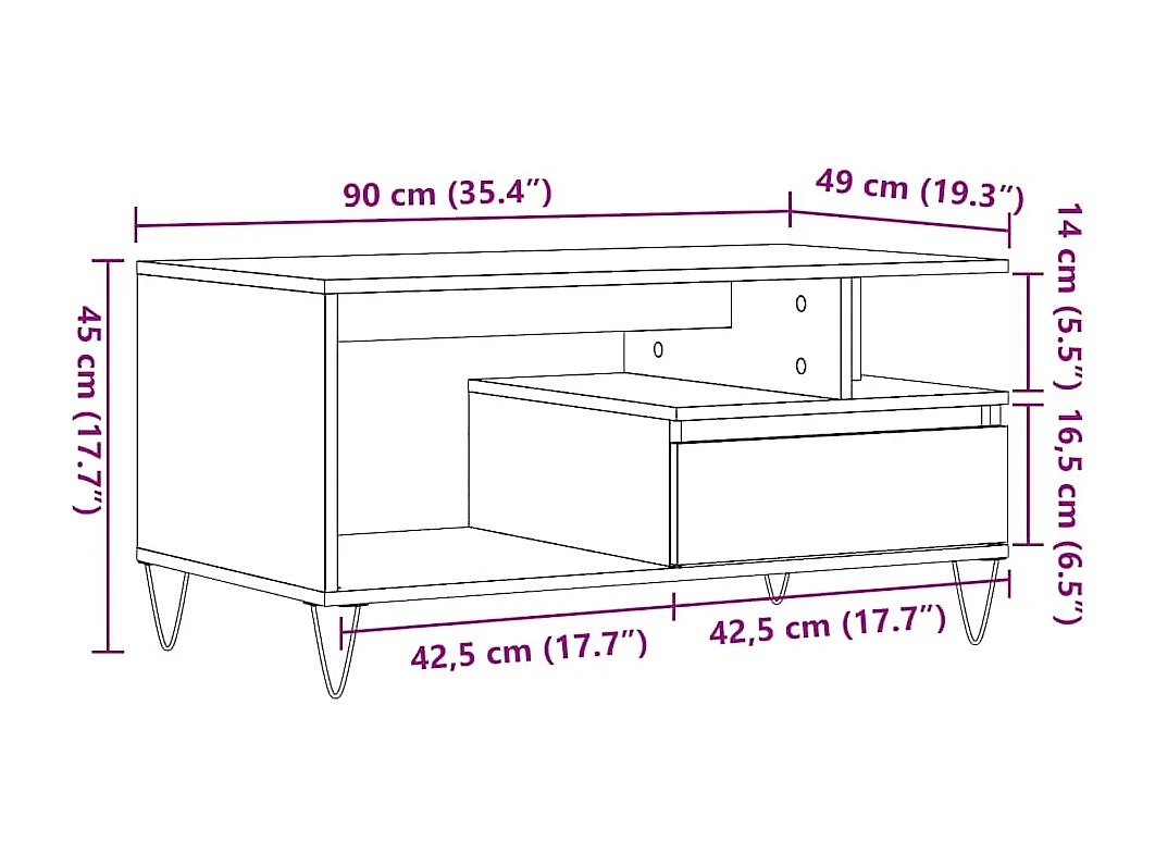 Couchtisch Altholz 90x49x45 cm Holzwerkstoff