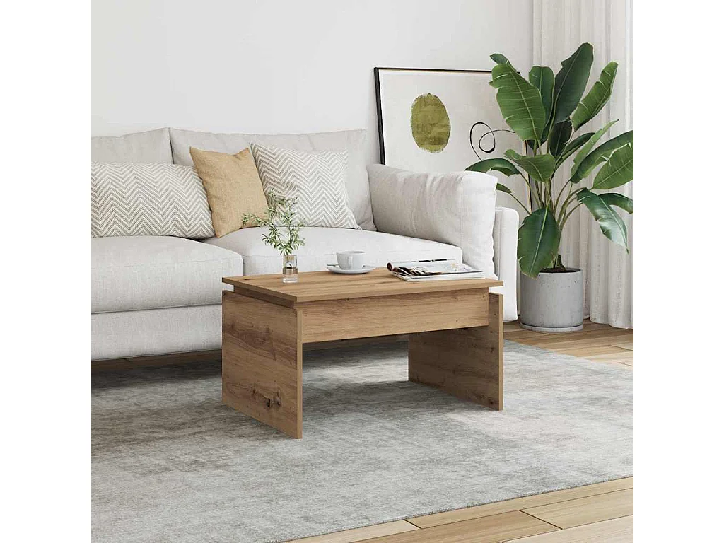 Table basse chêne artisanal 68x50x38 cm bois d'ingénierie