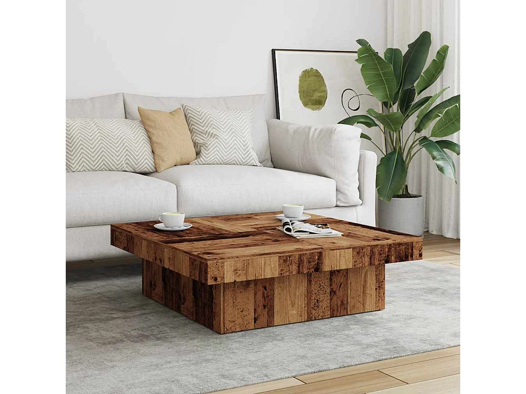 Mesa de centro madeira velha 90x90x28 cm madeira engenheirada