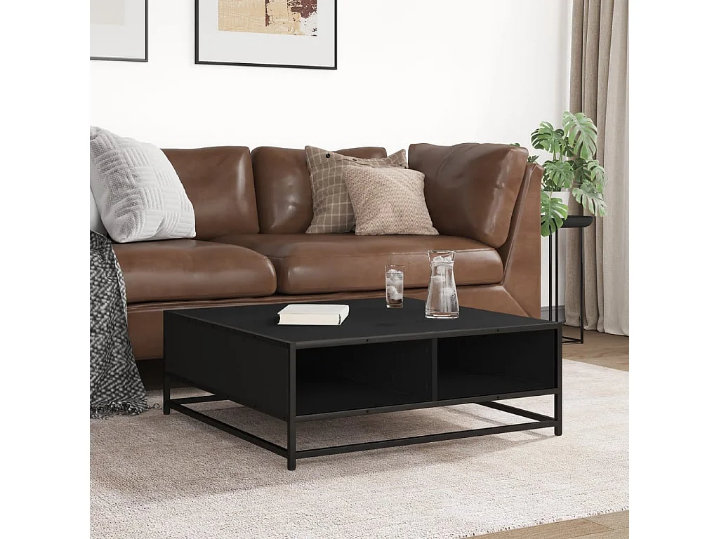 Table basse noir 80x80x30 cm bois d'ingénierie et métal