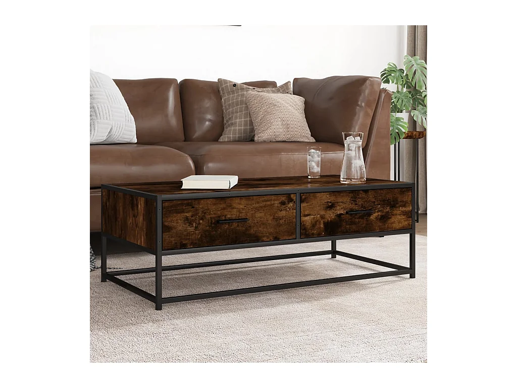 Table basse chêne fumé 100x50x35 cm bois d'ingénierie et métal