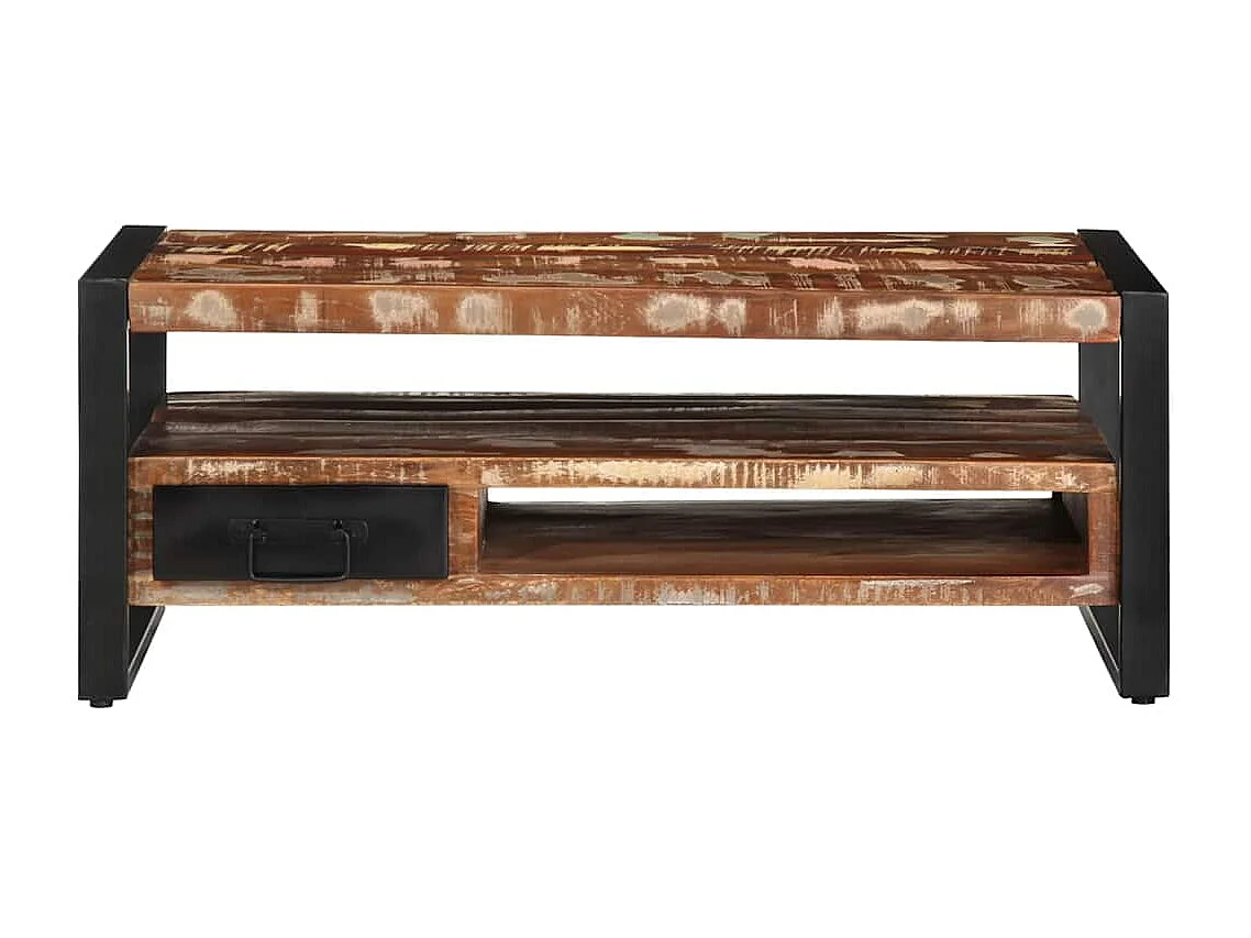 Table basse multicolore 90x50x36 cm bois de récupération massif