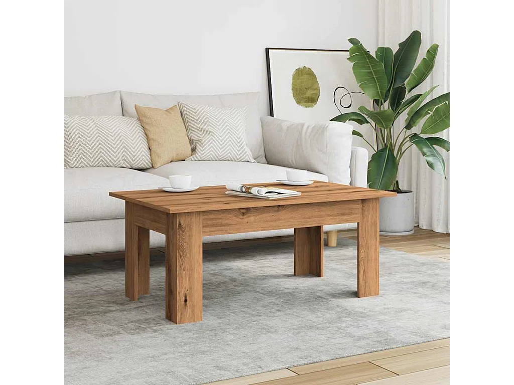 Table basse chêne artisanal 100x60x42 cm bois d'ingénierie