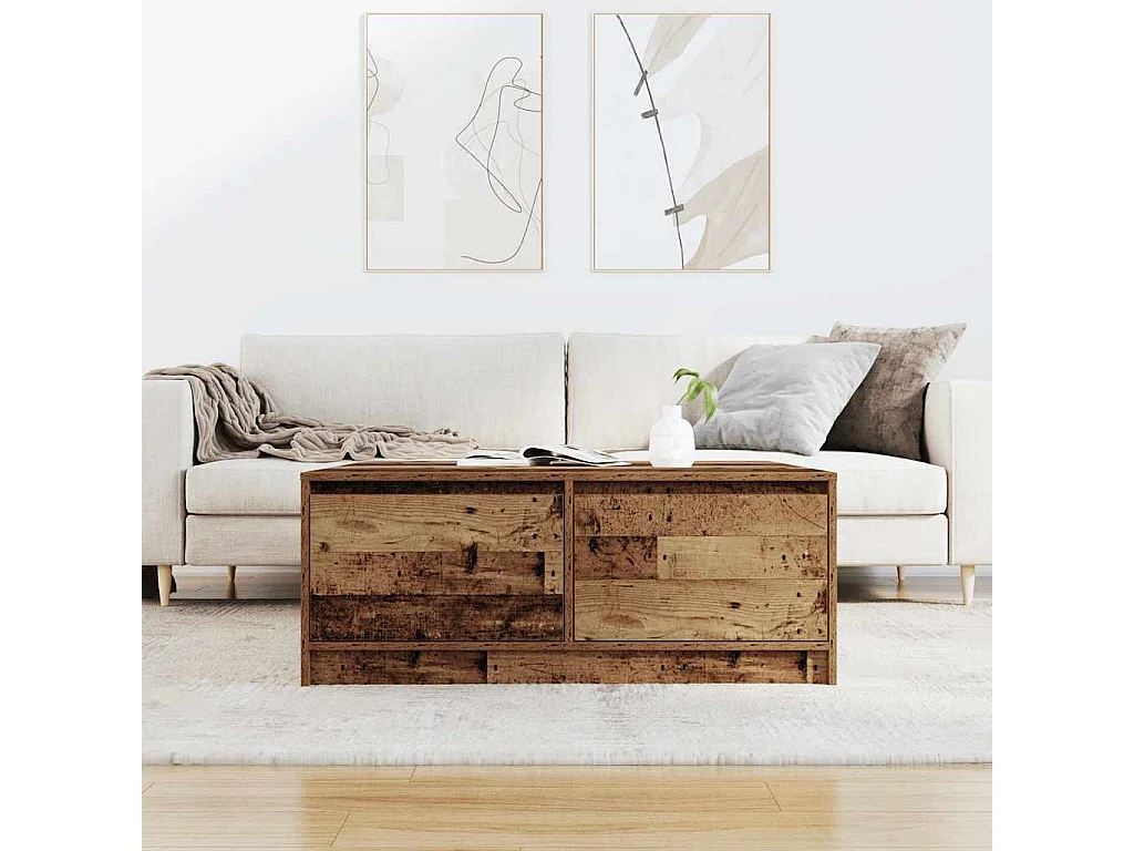 Table basse avec tiroirs vieux bois 100x100x40 cm