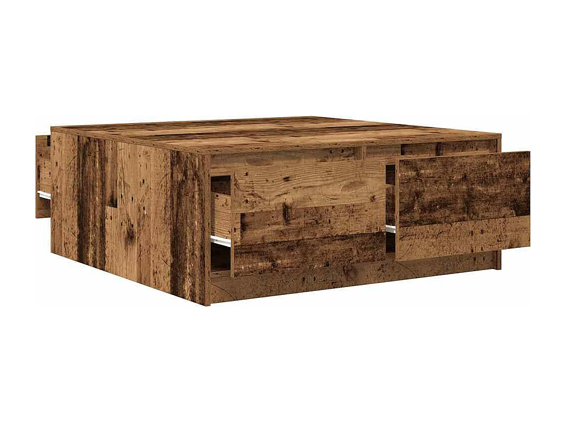 Table basse avec tiroirs vieux bois 100x100x40 cm