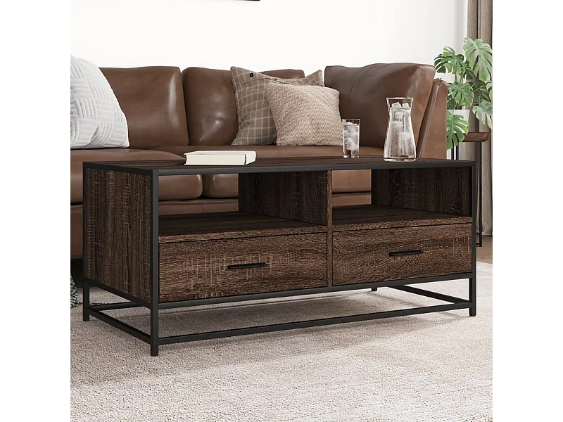 Tavolino da caffè in rovere marrone 100x50x45cm in legno ingegnerizzato e metallo