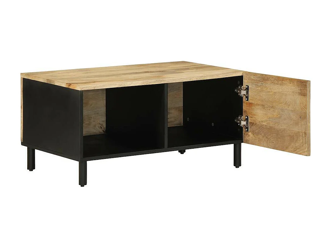 Table basse noir 80x50x40 cm bois de manguier massif brut