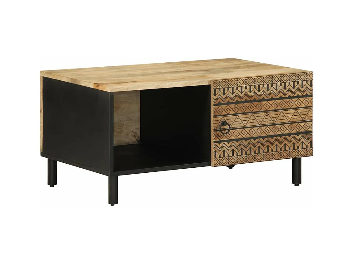 Table basse noir 80x50x40 cm bois de manguier massif brut