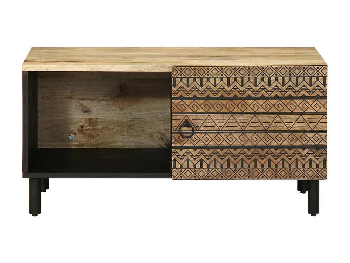 Table basse noir 80x50x40 cm bois de manguier massif brut