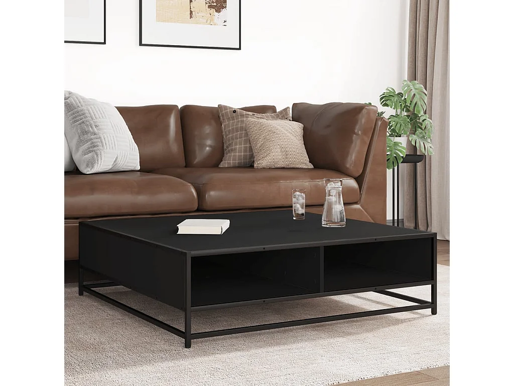 Table basse noir 100x100x30 cm bois d'ingénierie et métal