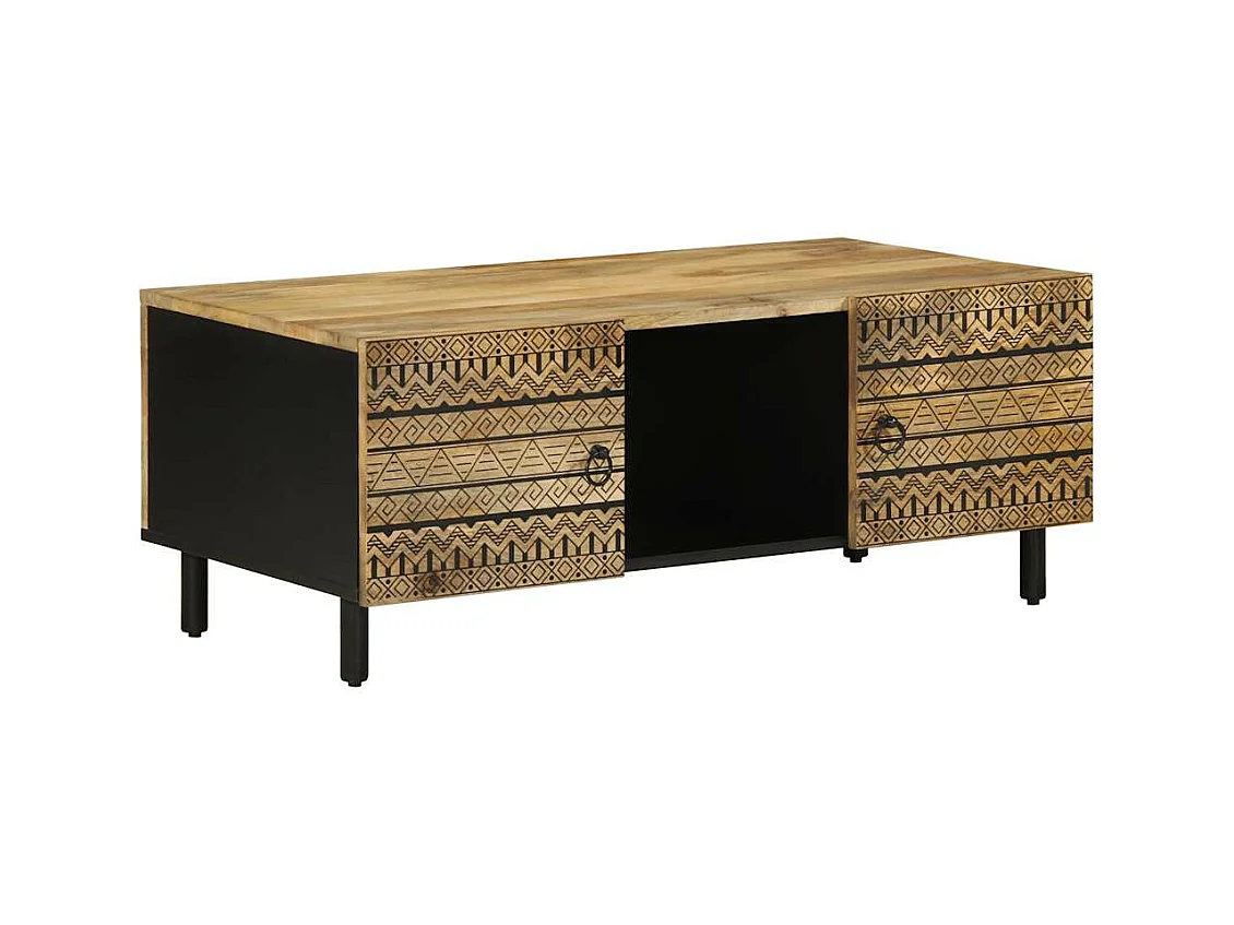 Table basse noir 100x54x40 cm bois massif de manguier brut