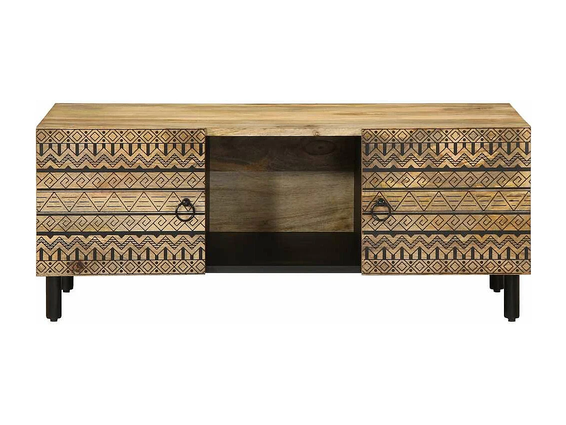Table basse noir 100x54x40 cm bois massif de manguier brut
