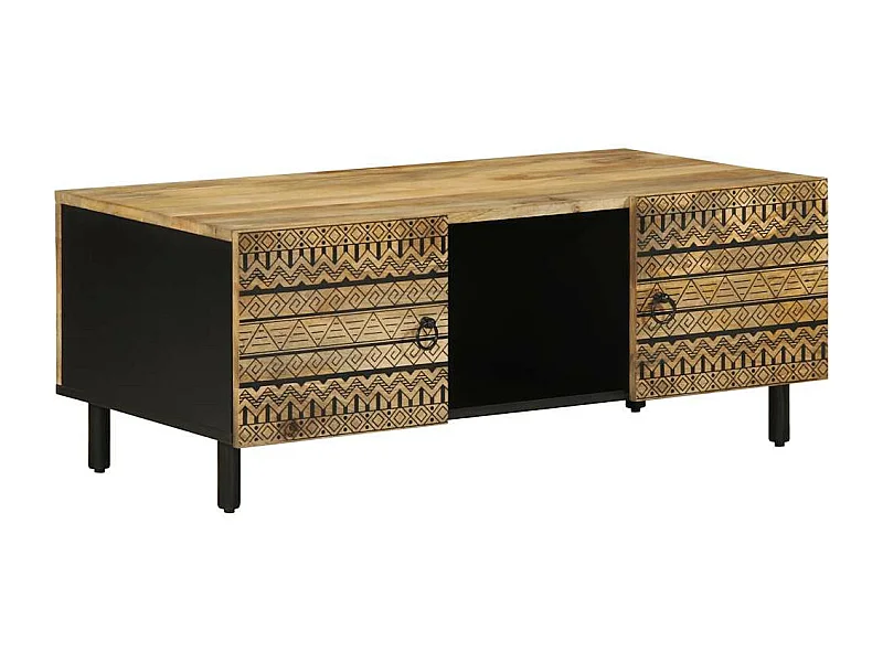 Tavolino nero 100x54x40 cm in legno massello di mango grezzo
