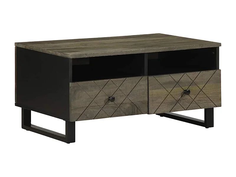 Tavolino nero 80x54x40 cm in legno massello di mango