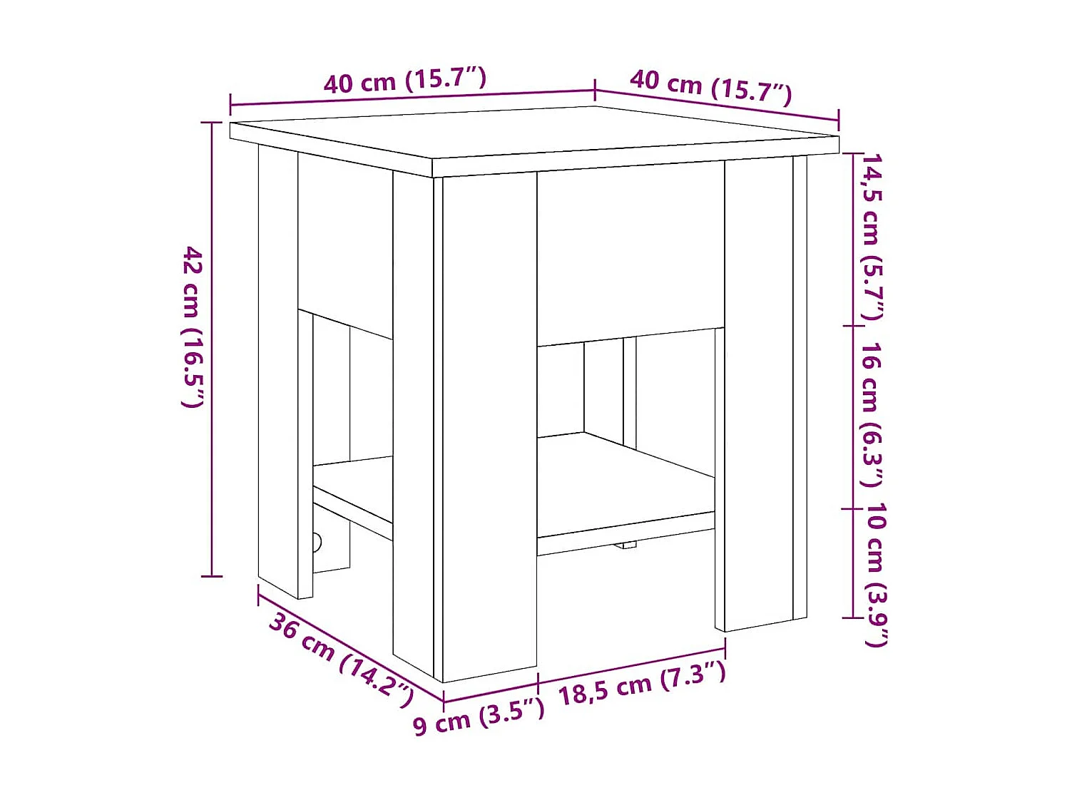 Couchtisch handgefertigt aus Eiche 40x40x42 cm Holzwerkstoff