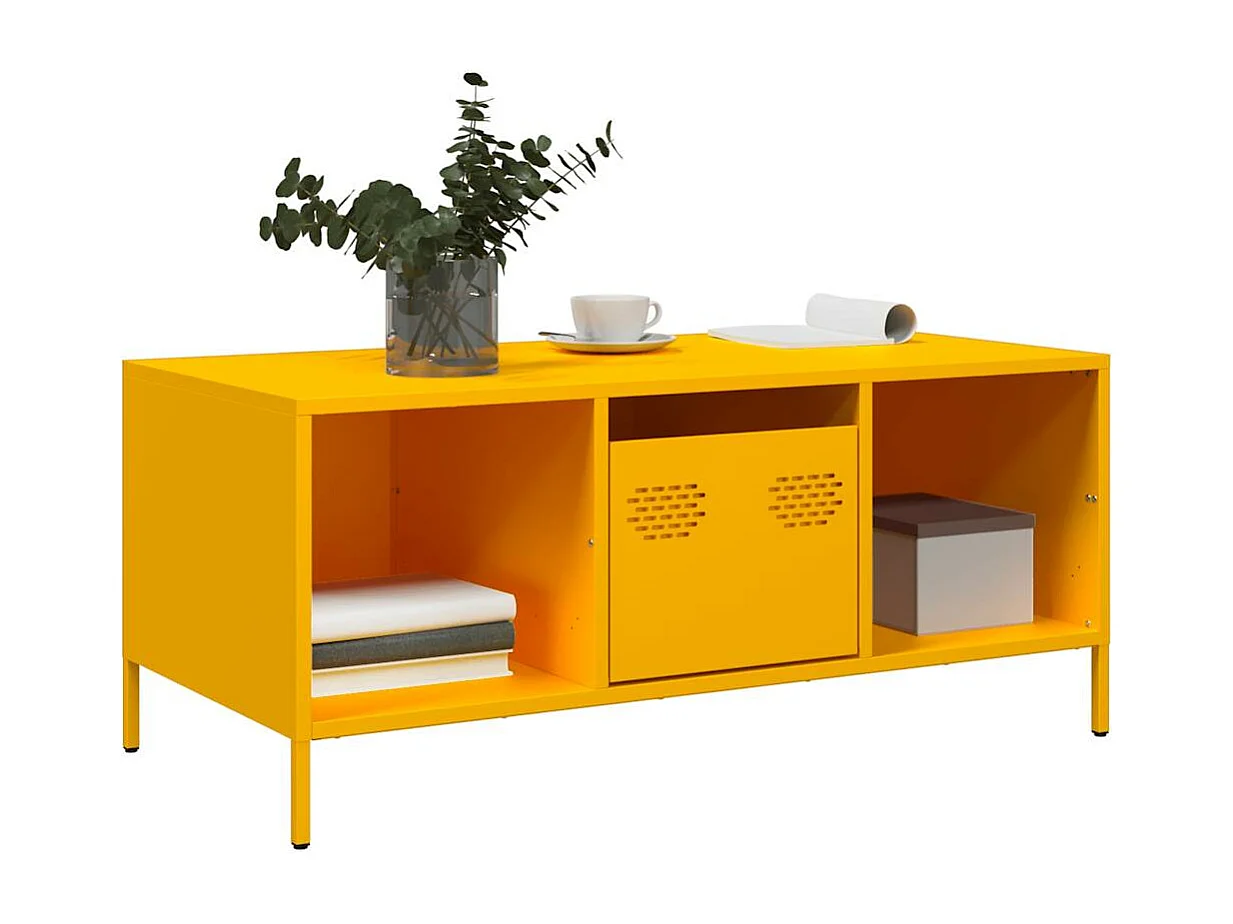 Table basse jaune moutarde 101,5x50x43,5cm acier laminé à froid