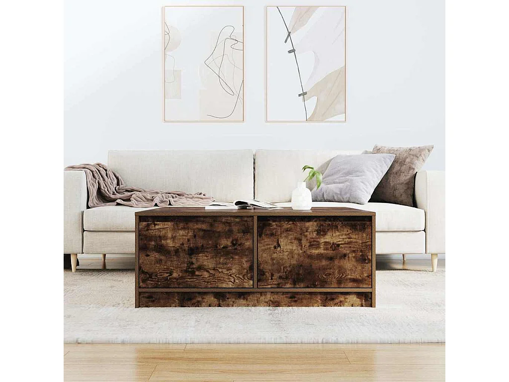 Table basse avec tiroirs chêne fumé 100x100x40 cm