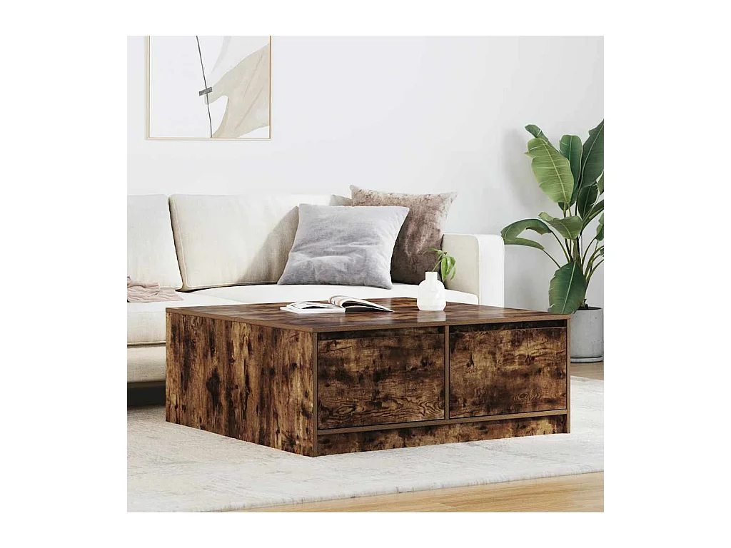 Table basse avec tiroirs chêne fumé 100x100x40 cm