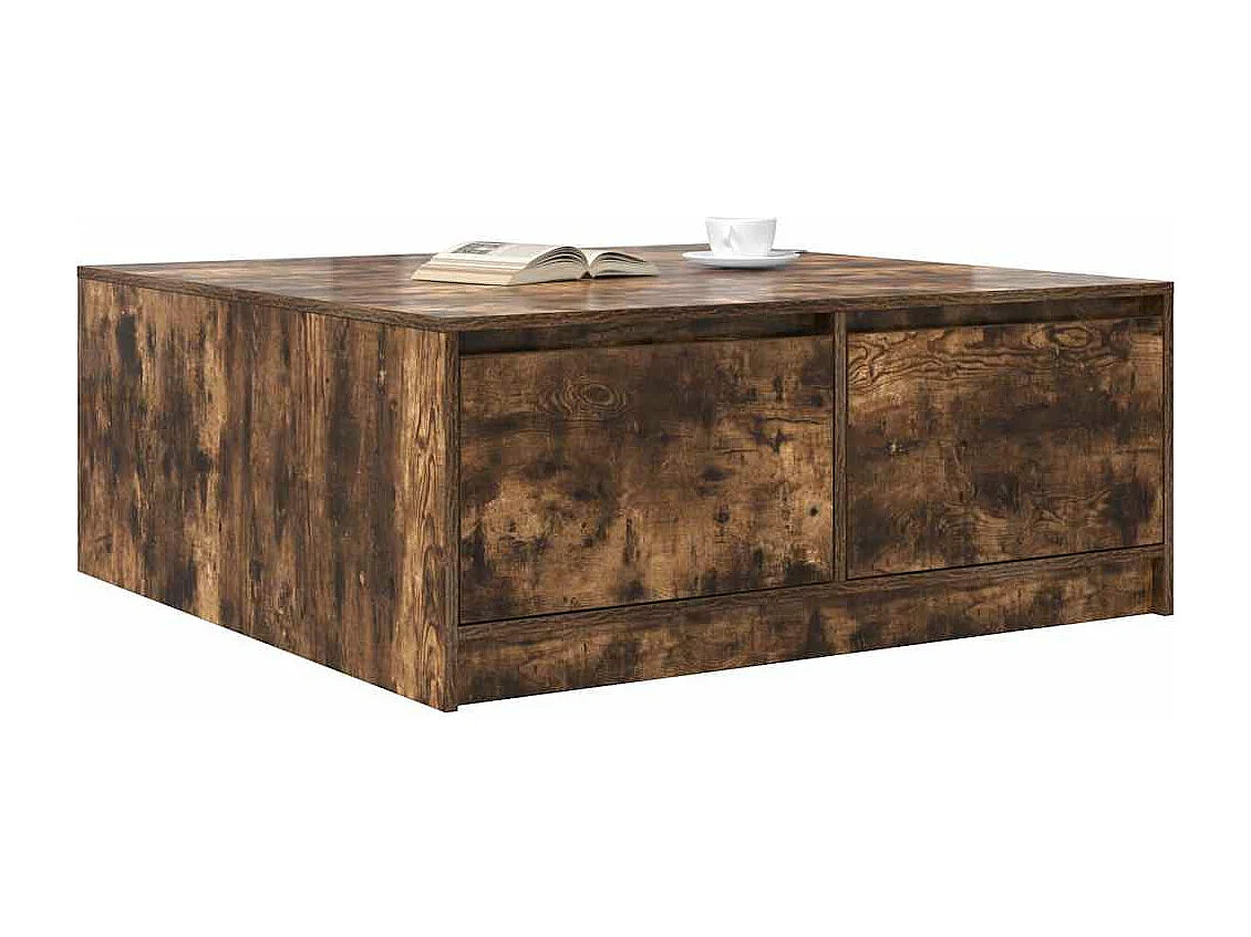 Mesa de centro con cajones roble ahumado 100x100x40 cm