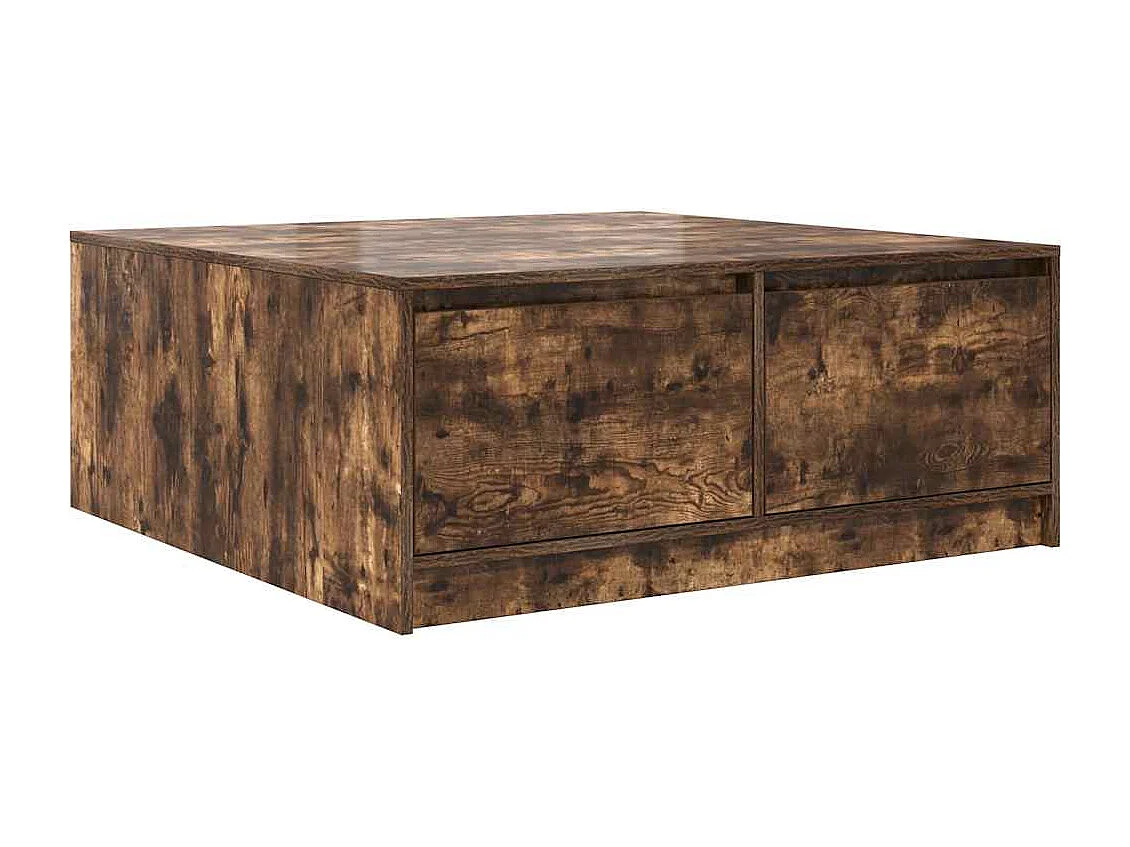 Mesa de centro con cajones roble ahumado 100x100x40 cm