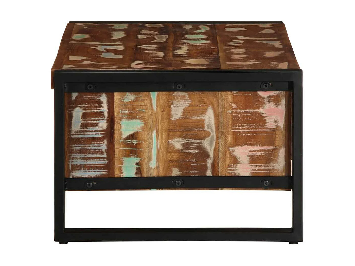 Table basse multicolore 90x50x36 cm bois de récupération massif