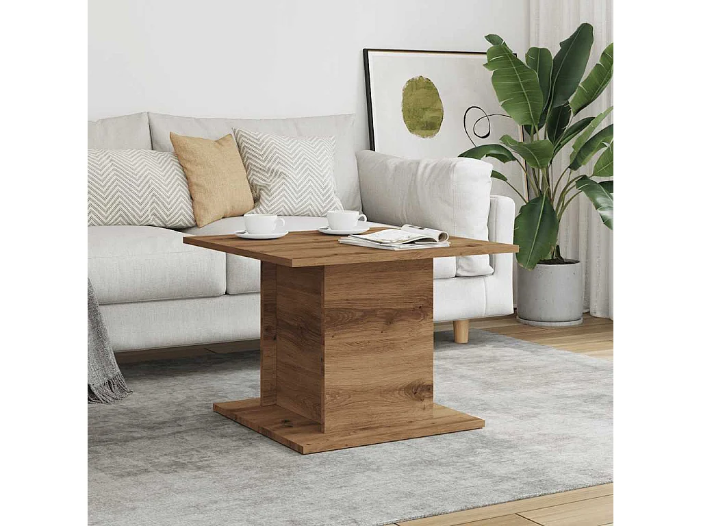 Table basse chêne artisanal 55,5x55,5x40 cm bois d'ingénierie