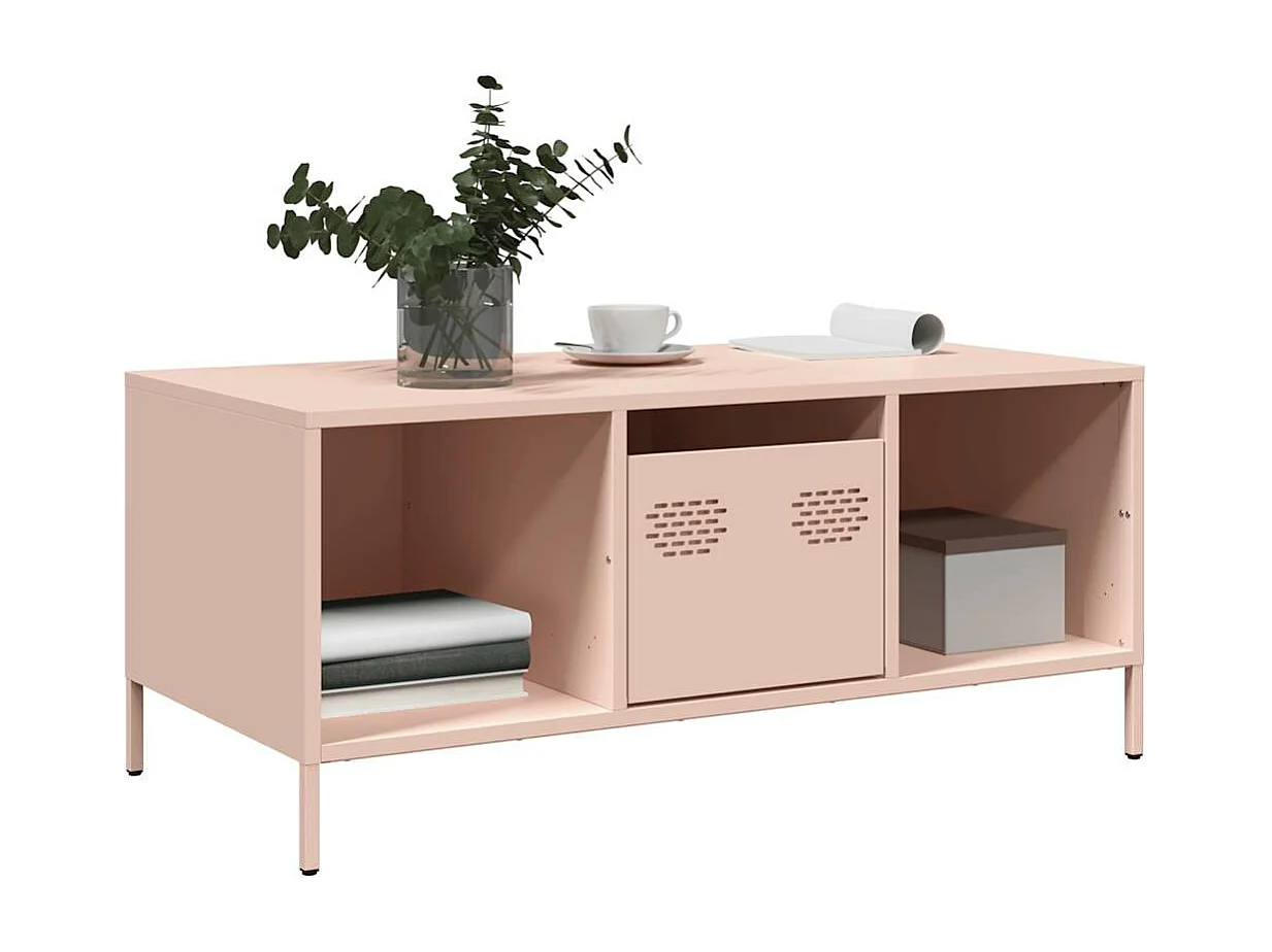 Table basse rose 101,5x50x43,5 cm acier laminé à froid