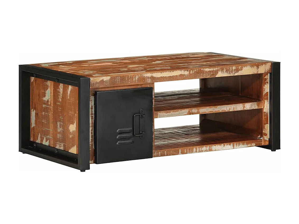 Tavolino multicolore 90x50x36 cm in legno massello di recupero