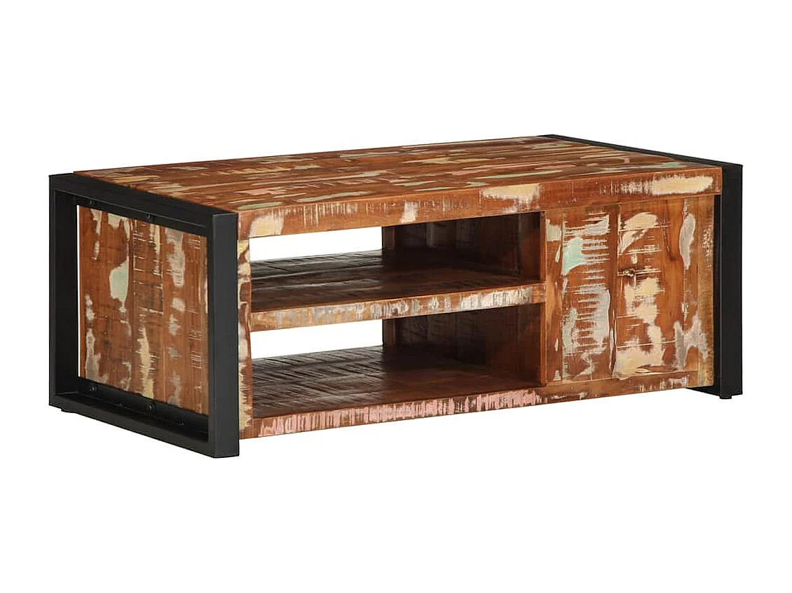 Tavolino multicolore 90x50x36 cm in legno massello di recupero