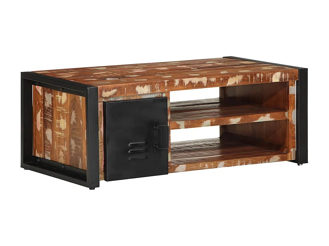 Table basse multicolore 90x50x36 cm bois de récupération massif