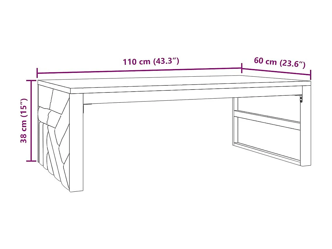 Mesa de centro 110x60x38 cm madeira maciça de teca