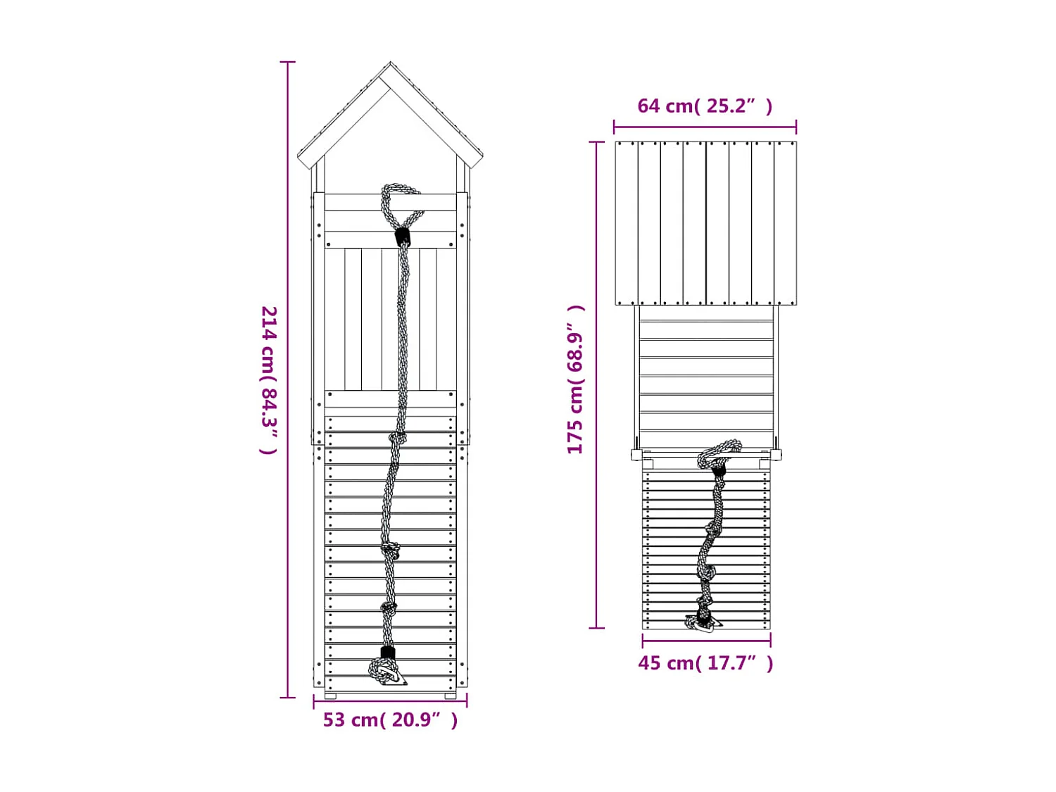 Maisonnette de jeu avec mur d'escalade bois de pin imprégné