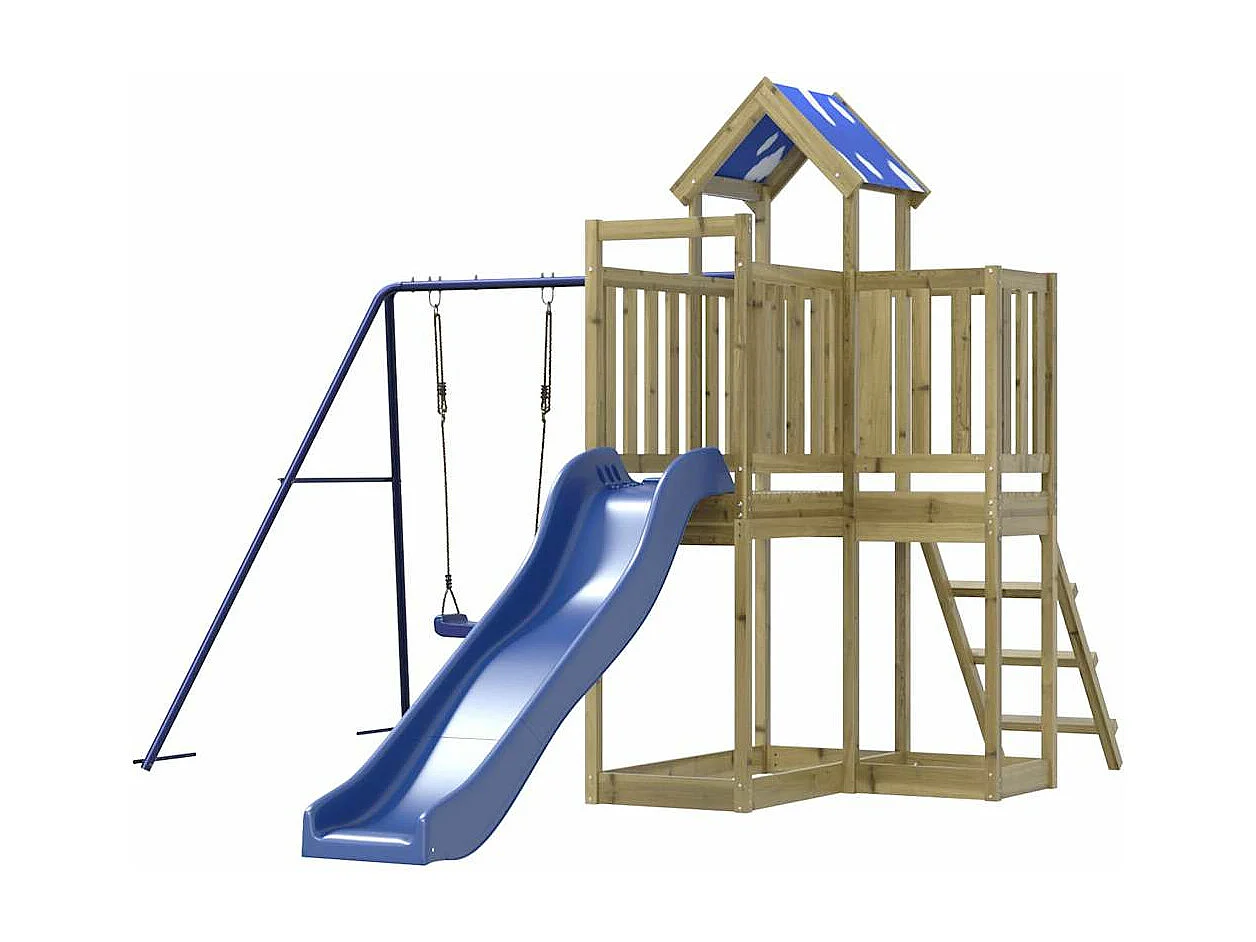 Parque infantil exterior fabricado en madera de pino impregnado