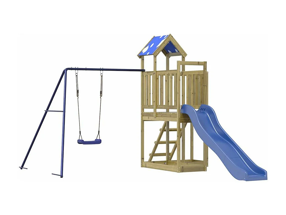 Parque infantil exterior fabricado en madera de pino impregnado