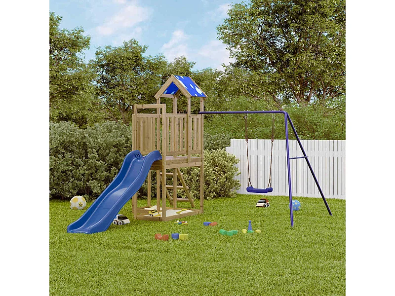 Parque infantil exterior fabricado en madera de pino impregnado