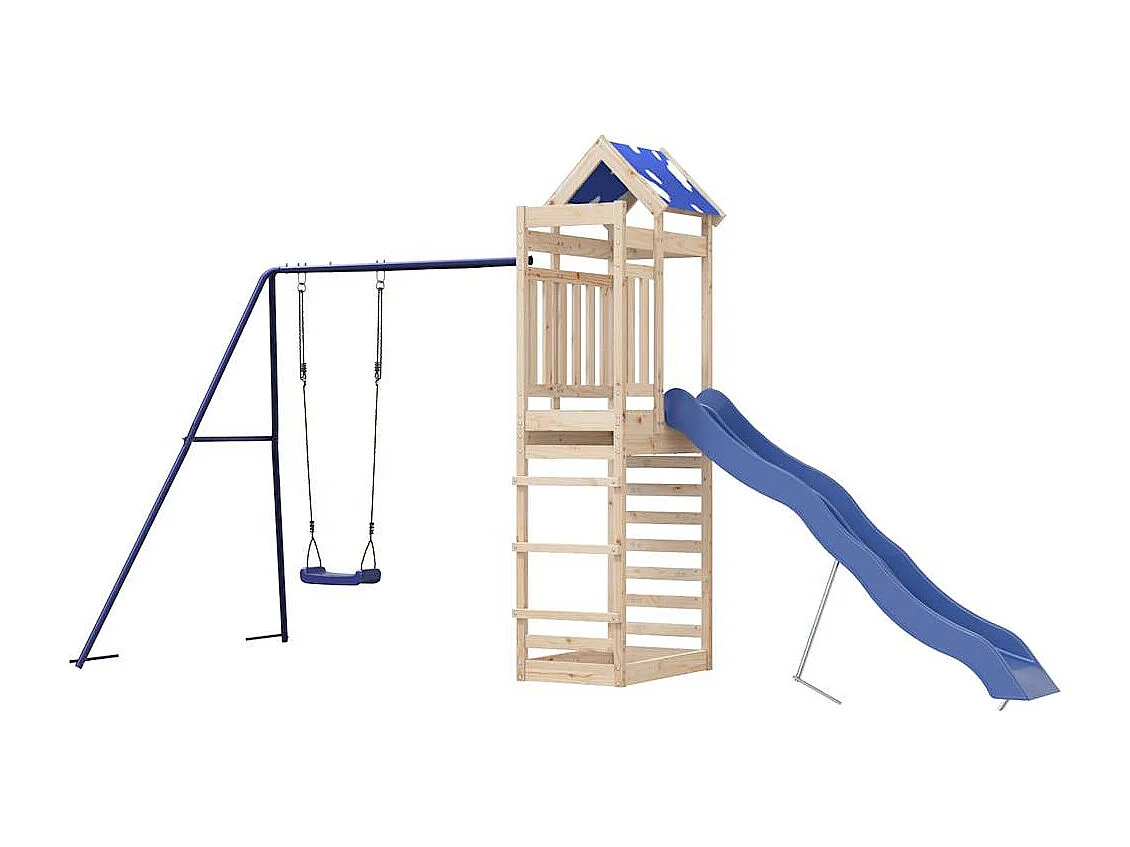 Parque infantil exterior fabricado en madera maciza de pino