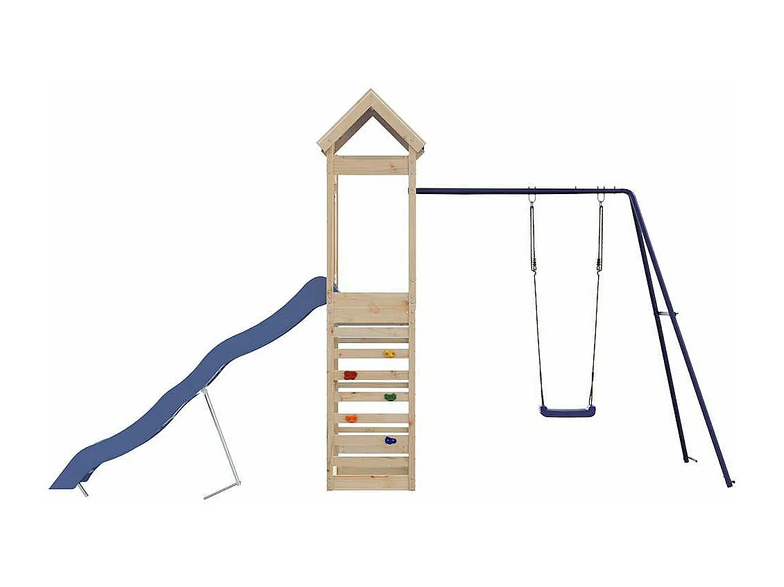 Parque infantil exterior fabricado en madera maciza de pino