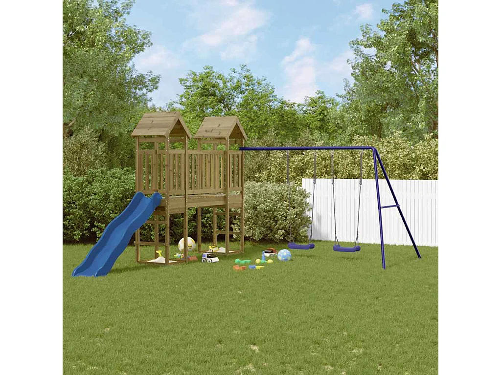 Parque infantil exterior em madeira de pinho impregnada