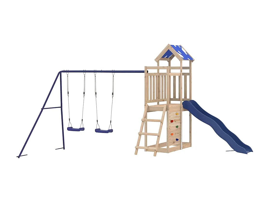 Parque infantil exterior fabricado en madera maciza de pino