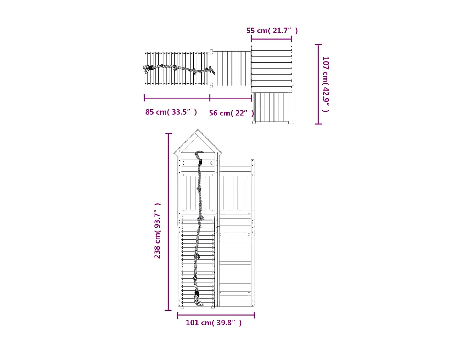 Maisonnette de jeu avec mur d'escalade bois massif Douglas