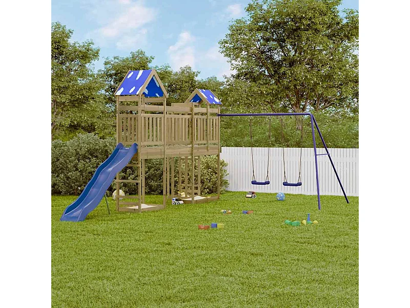 Parque infantil exterior em madeira de pinho impregnada