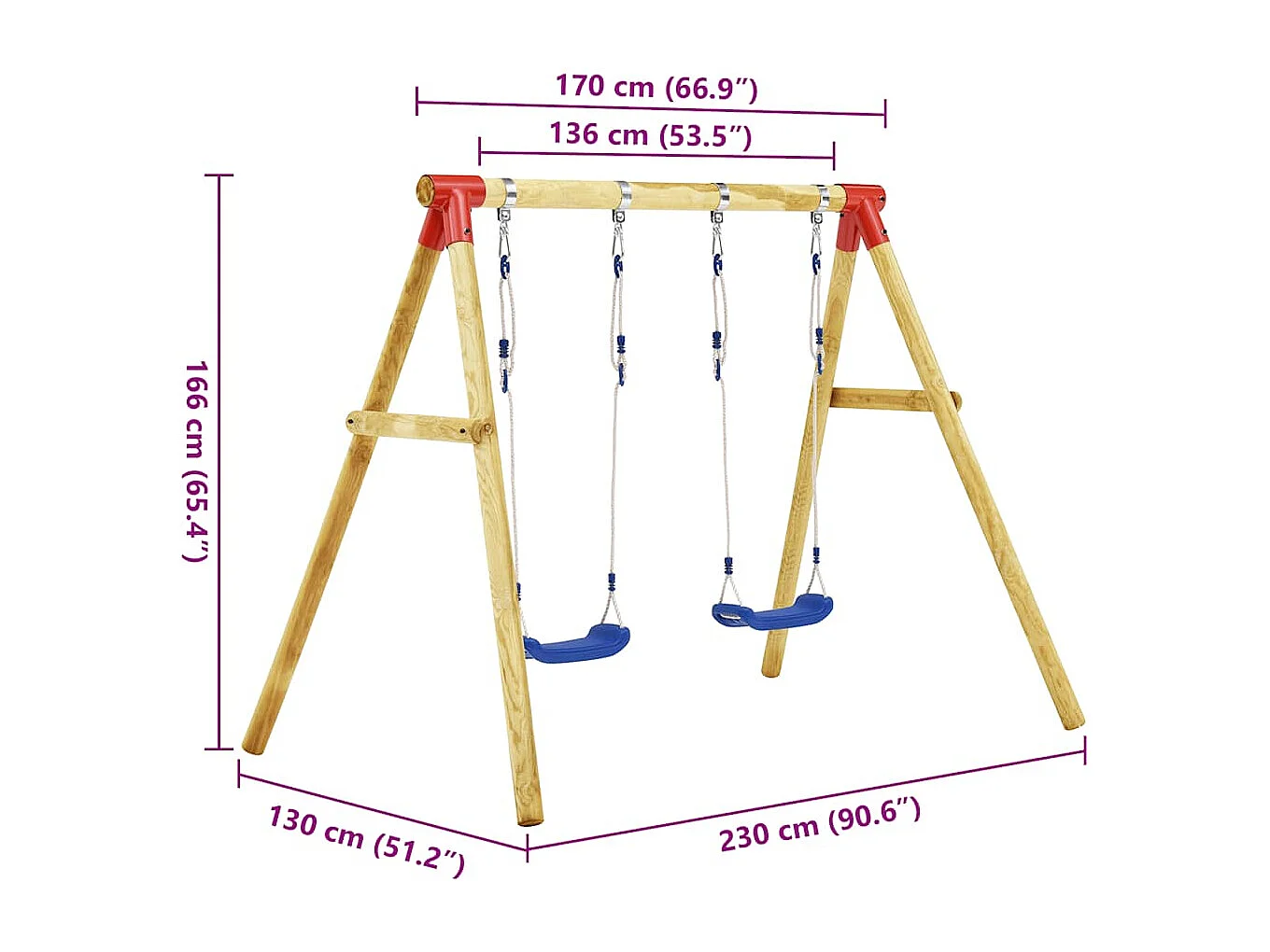 Altalena 230x130x166 cm in legno di pino