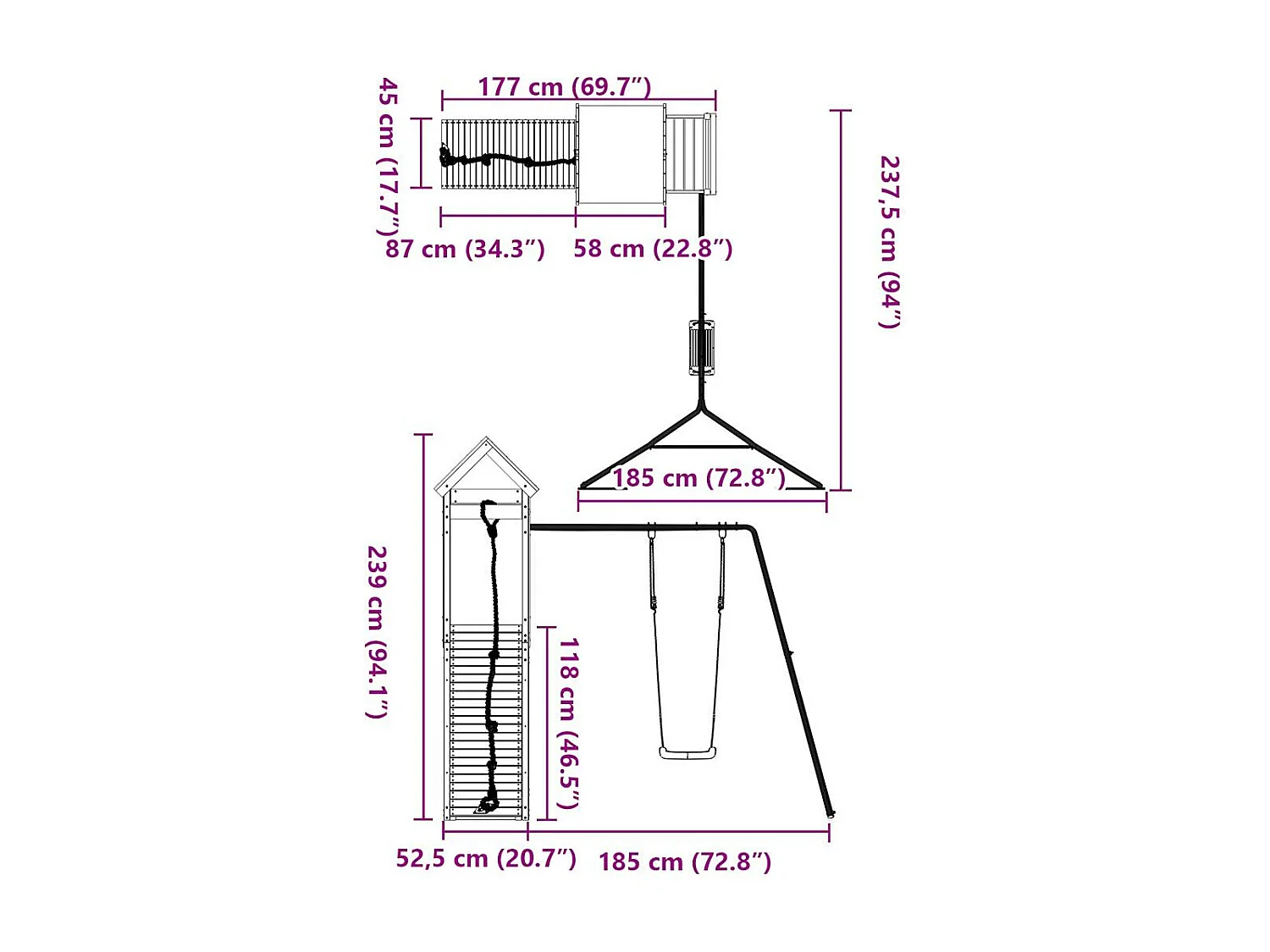 Parque infantil exterior em madeira de pinho maciça