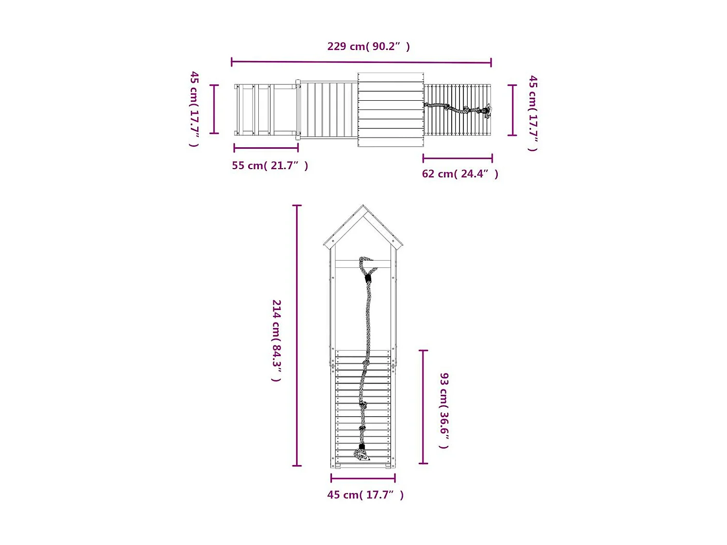 Maisonnette de jeu avec mur d'escalade bois de pin imprégné