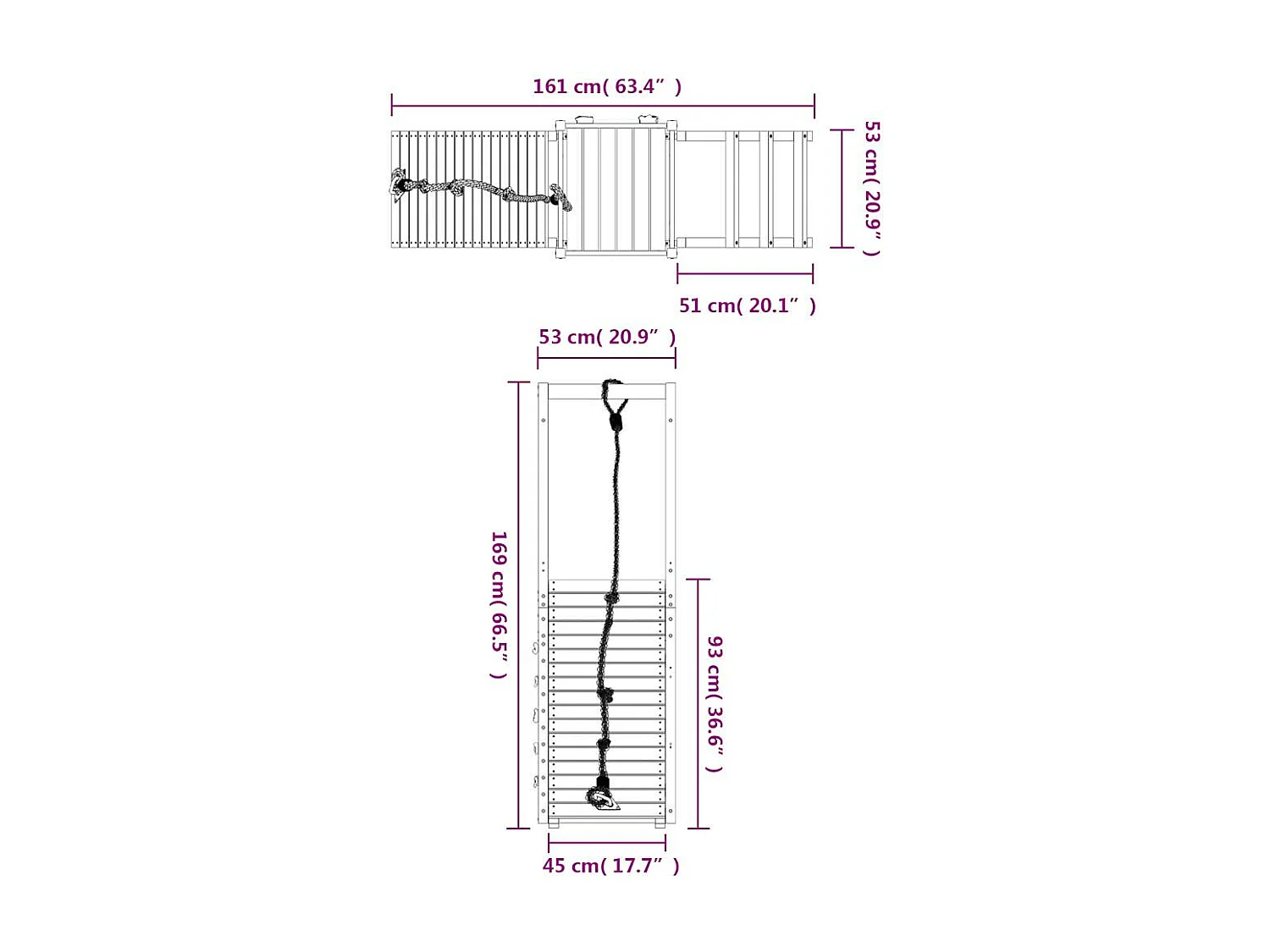 Parque infantil exterior fabricado en madera de pino impregnado